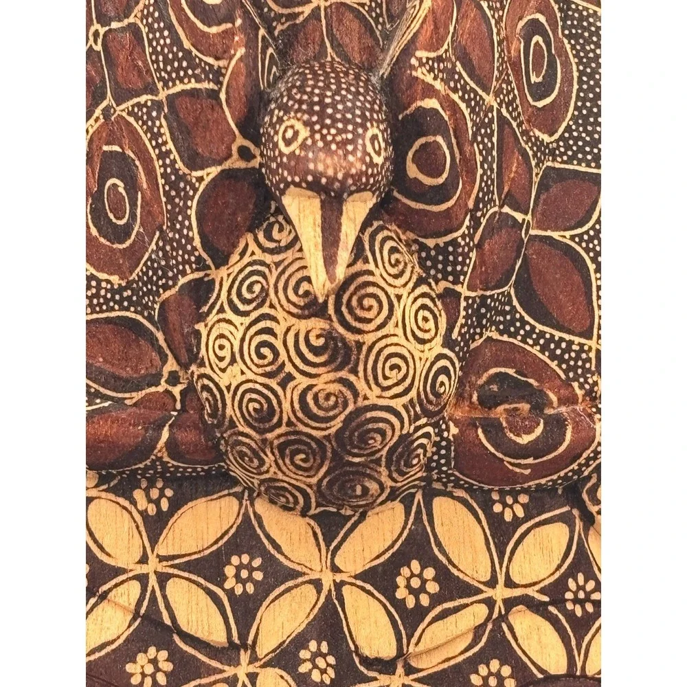 Hand Carved Indonesian Batik Wood Mask Batik Pattern Bird Motif Wall Art EUC